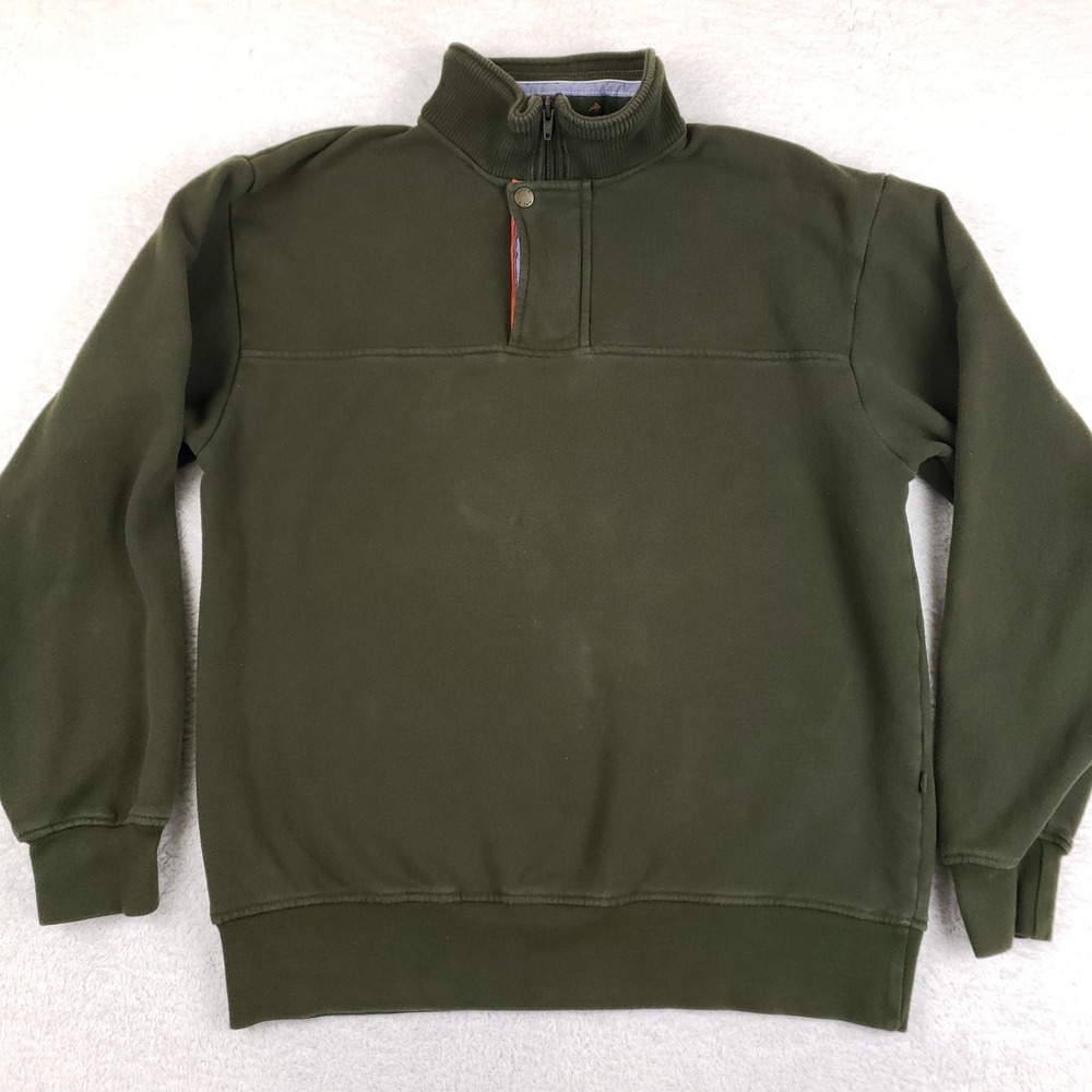 Orvis Mens Olive Green Quarter Zip Snap Pullover Sweatshirt Fleece M Fisherman